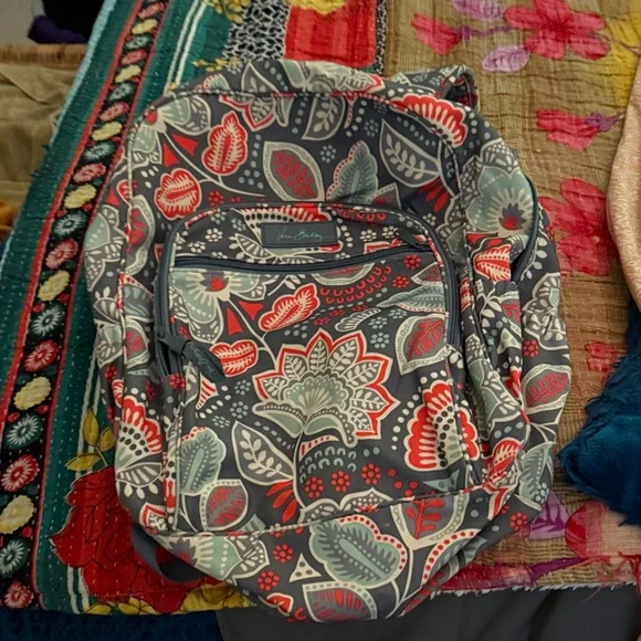 Vera Bradley Floral Paisley Backpack in Navy, Red & Light Blue - Picture 2 of 5